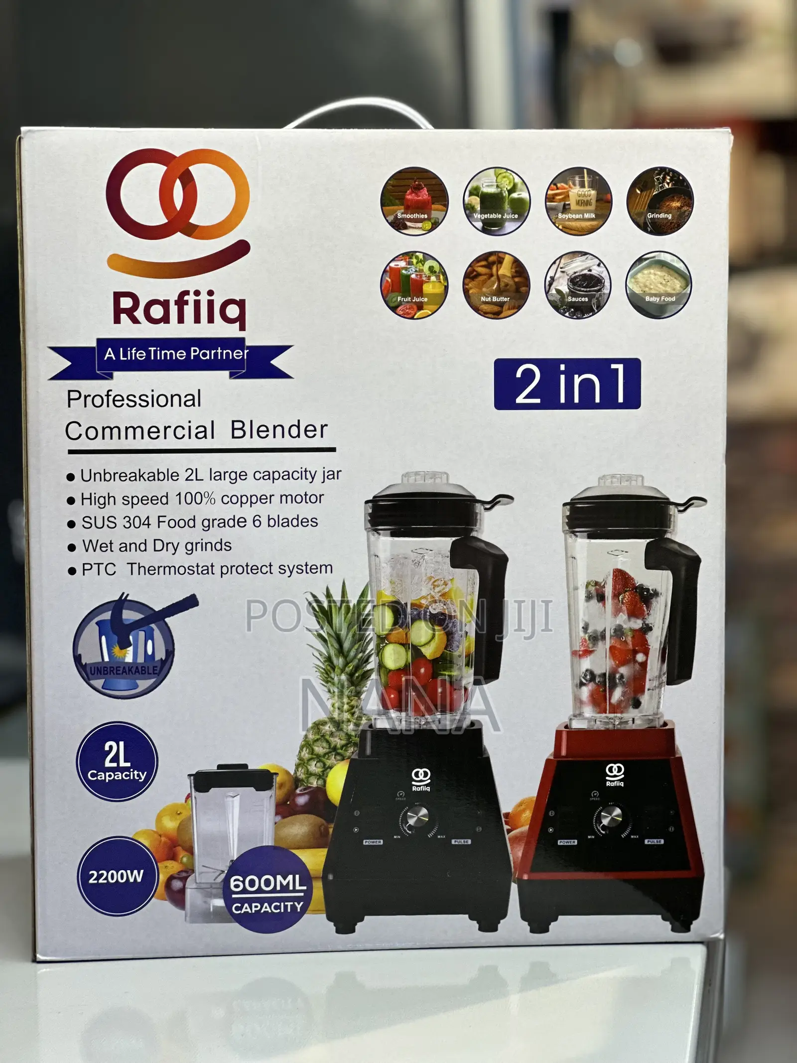 Rafiq 2 in 1 Heavy Duty Commercial Blender Unbreakable Jar