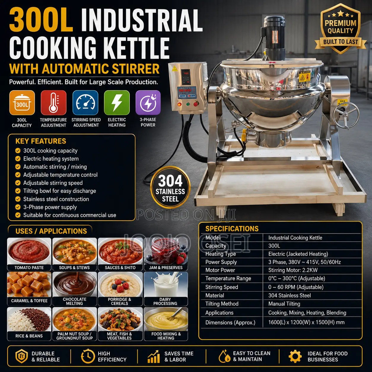 300l Industrial Electric Cooking Jack Kettle With Automatic Stirrer