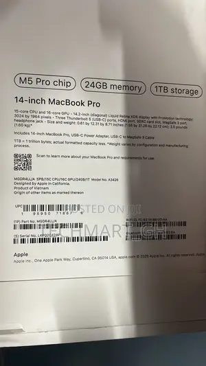 New Laptop Apple MacBook Pro 2026 M5 Pro 24GB Apple M5 Pro SSD 1T