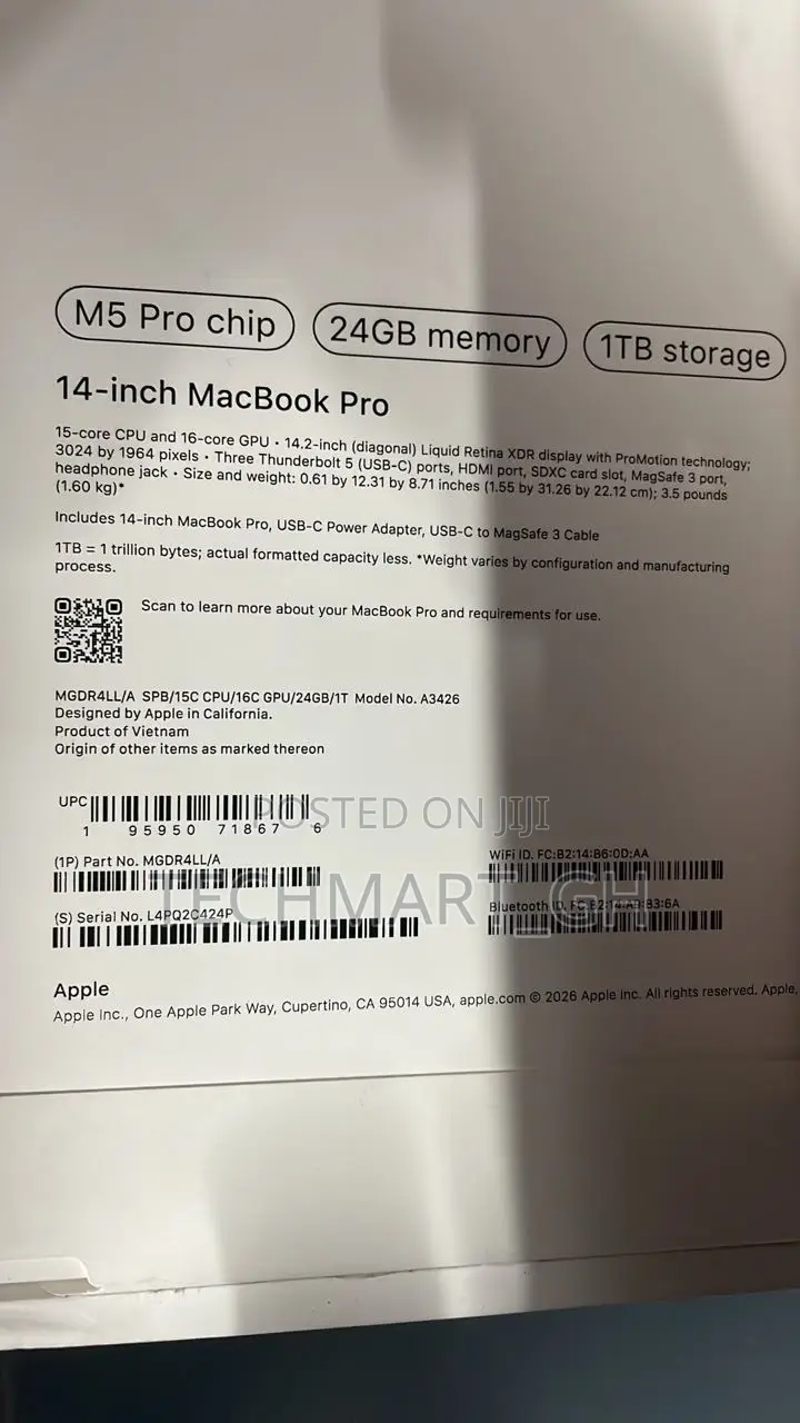 New Laptop Apple MacBook Pro 2026 M5 Pro 24GB Apple M5 Pro SSD 1T