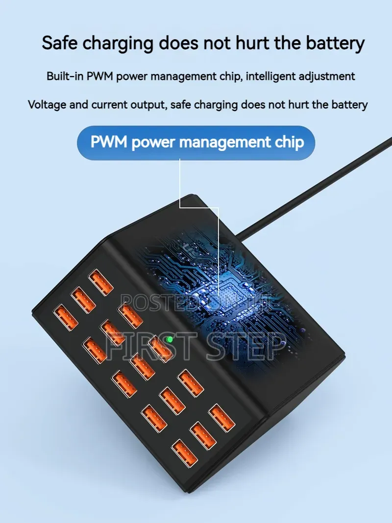 100w Multi-Port Usb Fast Charging Station - 15 Ports Desktop Hub