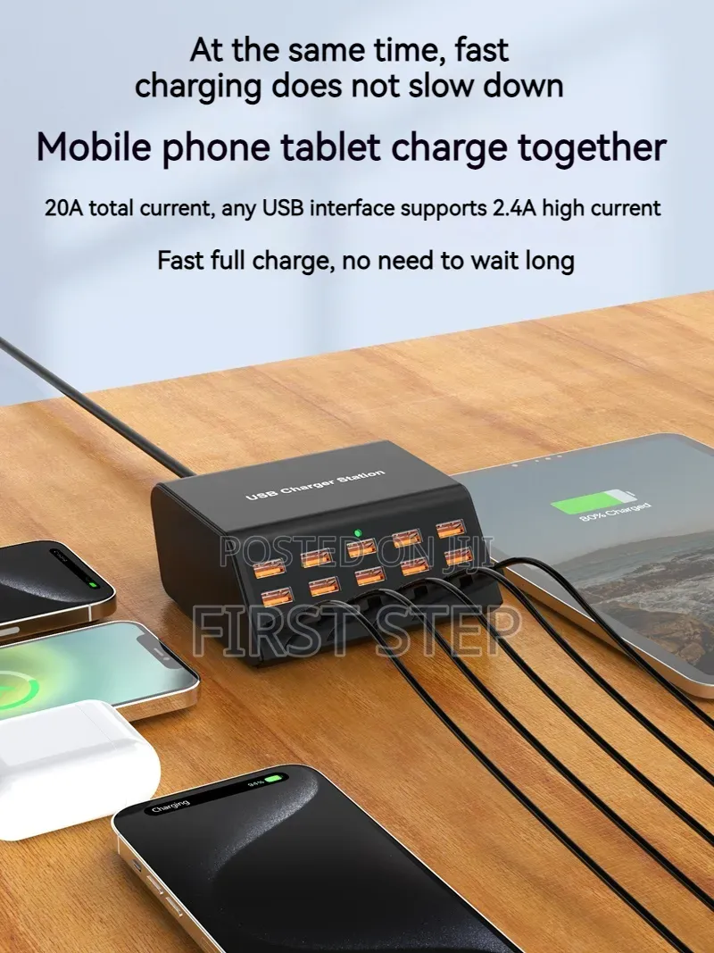 100w Multi-Port Usb Fast Charging Station - 15 Ports Desktop Hub