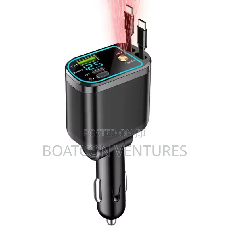 Fast Car Charger With Type C and Lightning Cables