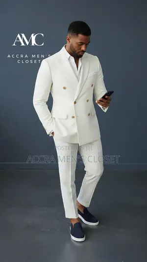 Men’S White Double Breasted Suit – 2 Piece Summer Wedding Event Suit