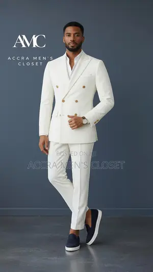 Men’S White Double Breasted Suit – 2 Piece Summer Wedding Event Suit