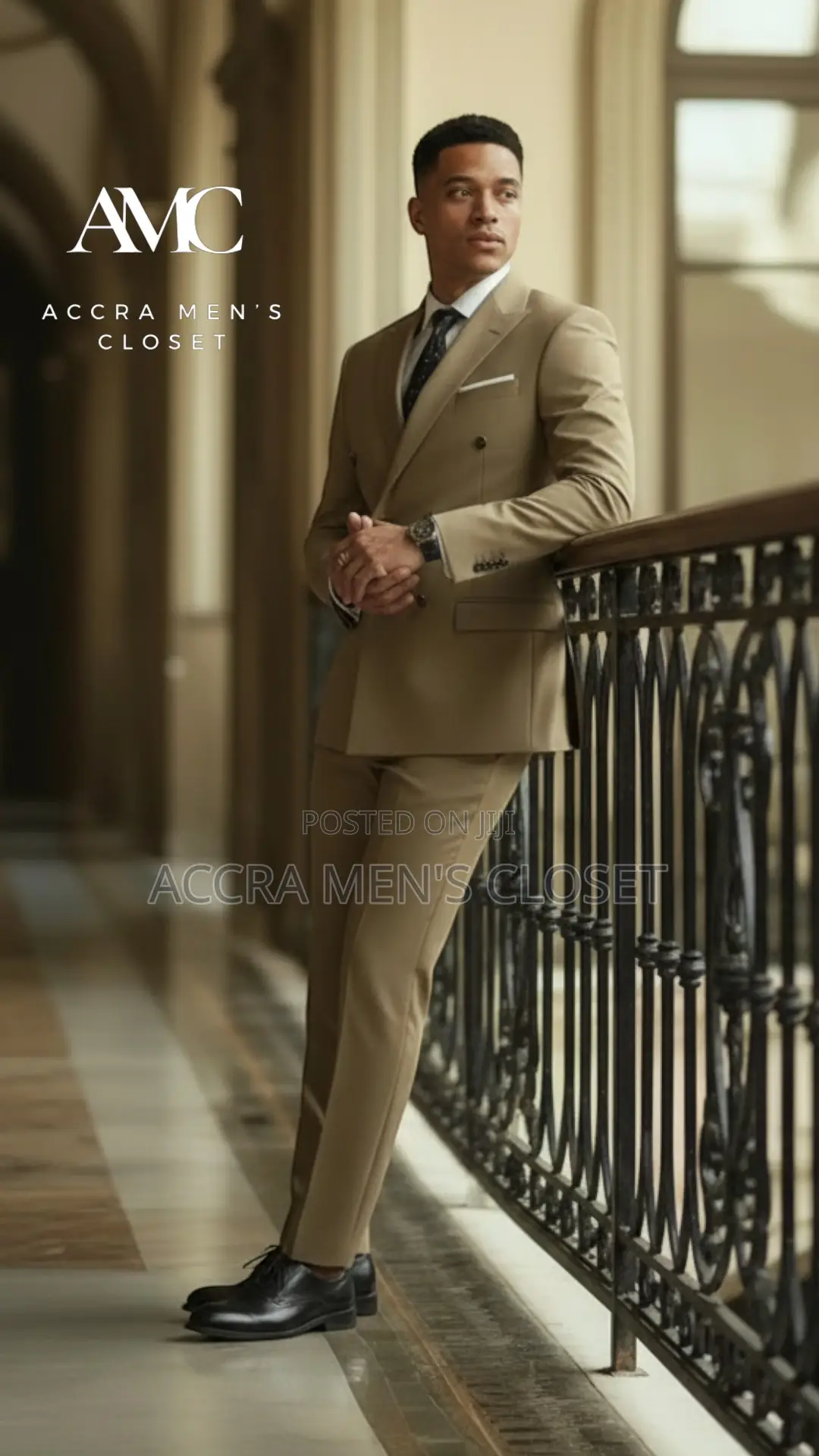 Men’S Camel Double Breasted Suit – 2 Piece Business Event Suit