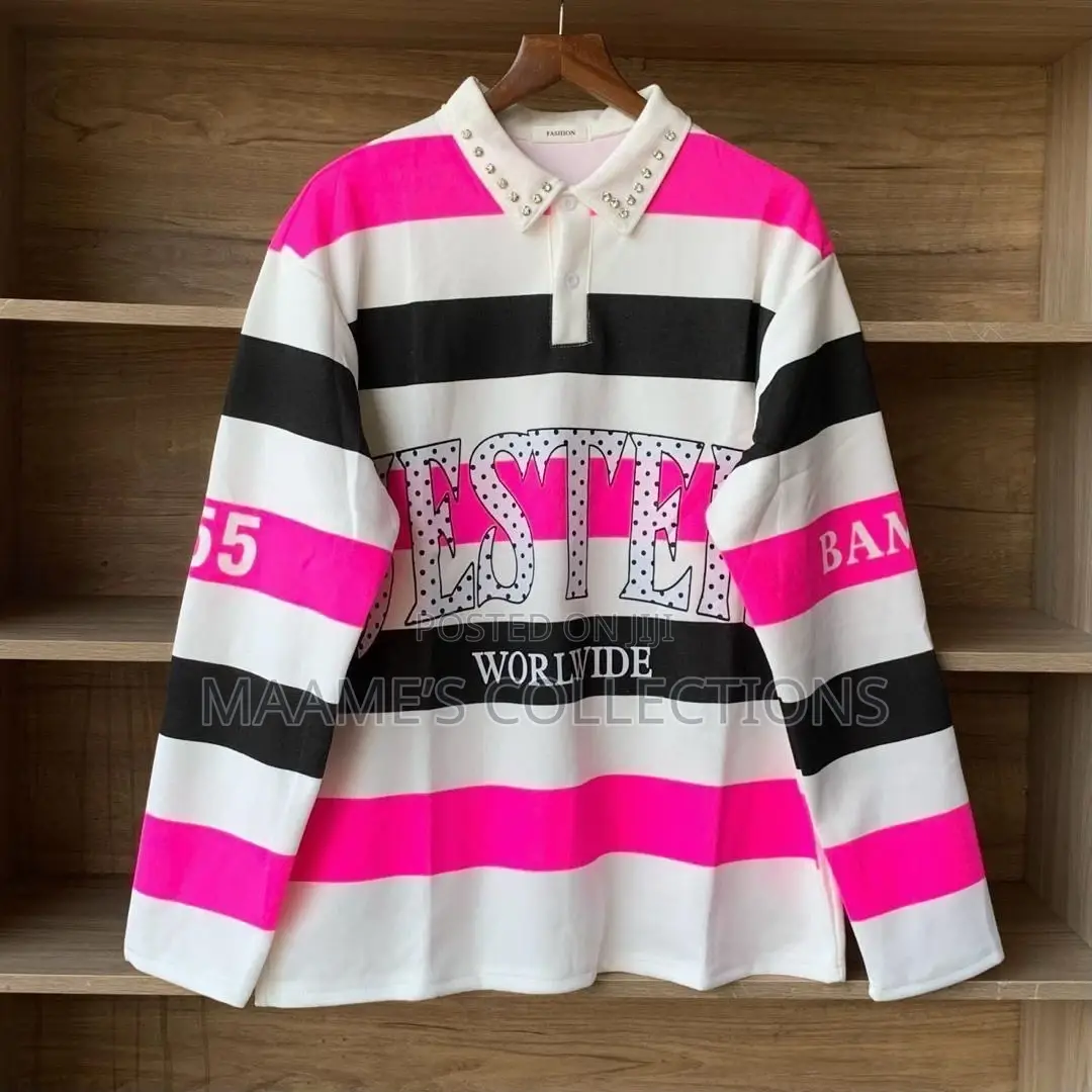 Color-Blocked Striped Rugby-Style Polo Long Sleeve Shirts