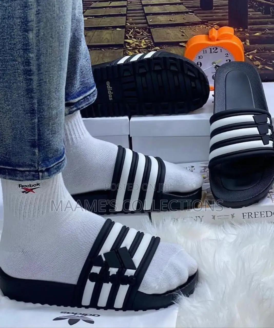 Gucci Unisex Black and White Slides / Slippers / Sandals