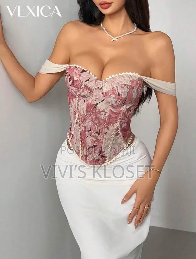 Vexica Women Fashion Bustier Crop Top, Featuring Off-shoulder Neckline