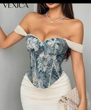 Vexica Women Fashion Bustier Crop Top, Featuring Off-shoulder Neckline