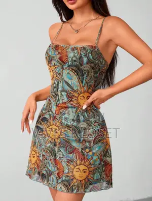 Clothes Women's Sun Face Print Spaghetti Strap Sundress