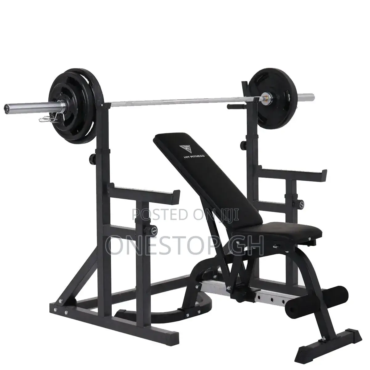 Weight Lifting Bench Incline Bench, Barbell Rack, and Leg Developer.
