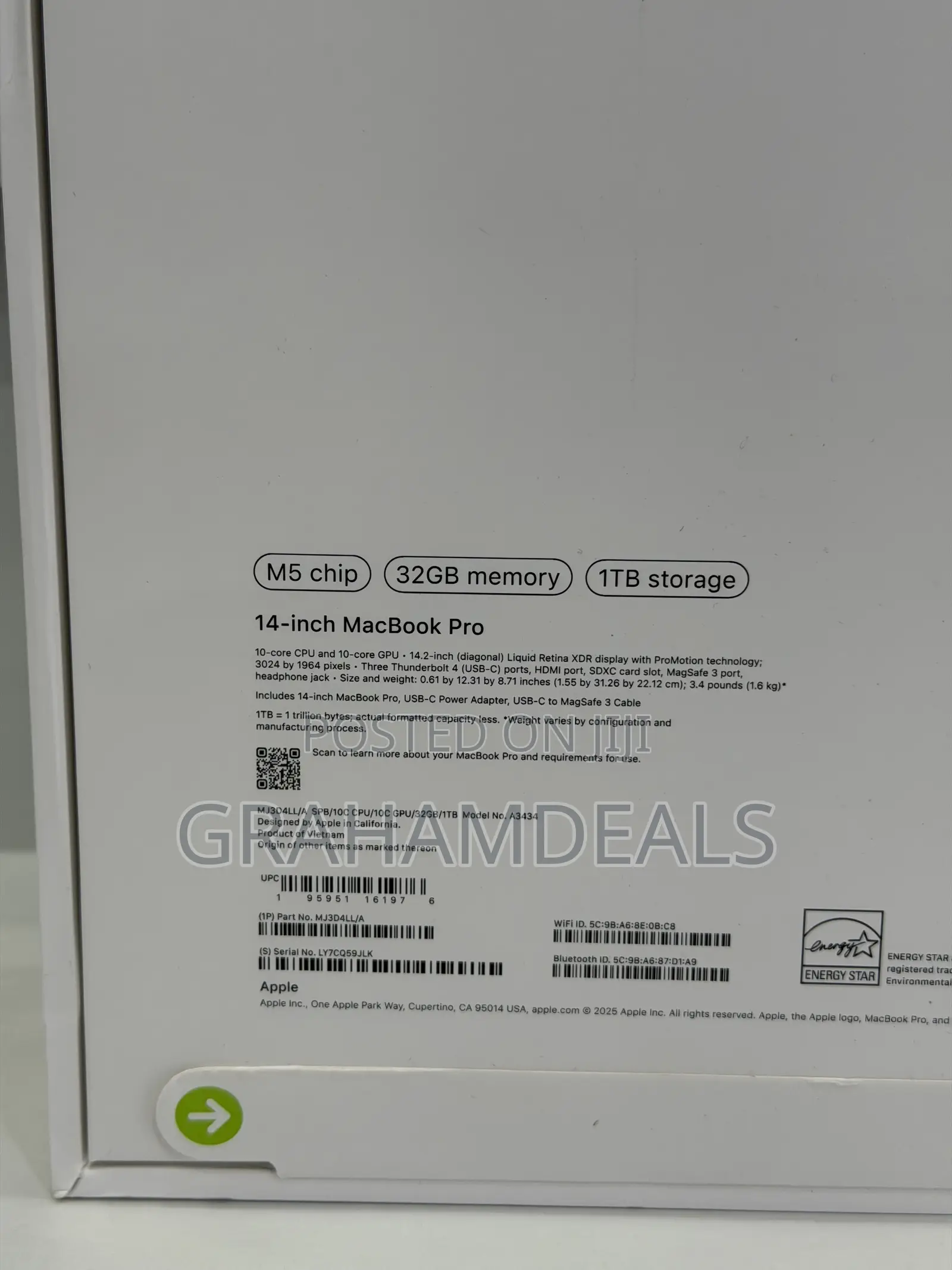 New Laptop Apple MacBook Pro 2025 M5 32GB Apple M5 SSD 512GB