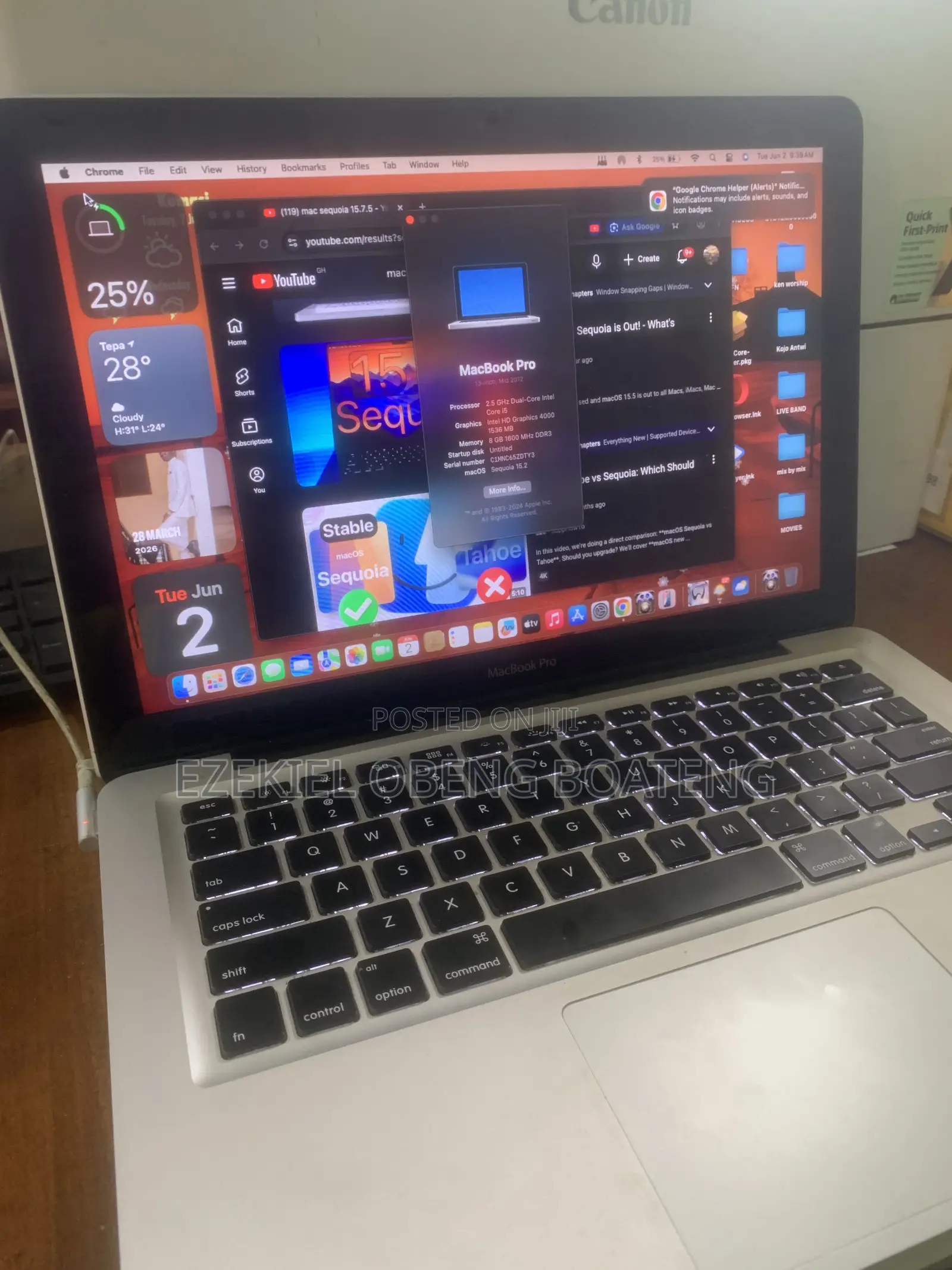 Laptop Apple MacBook Pro 8GB Intel Core i5 HDD 500GB