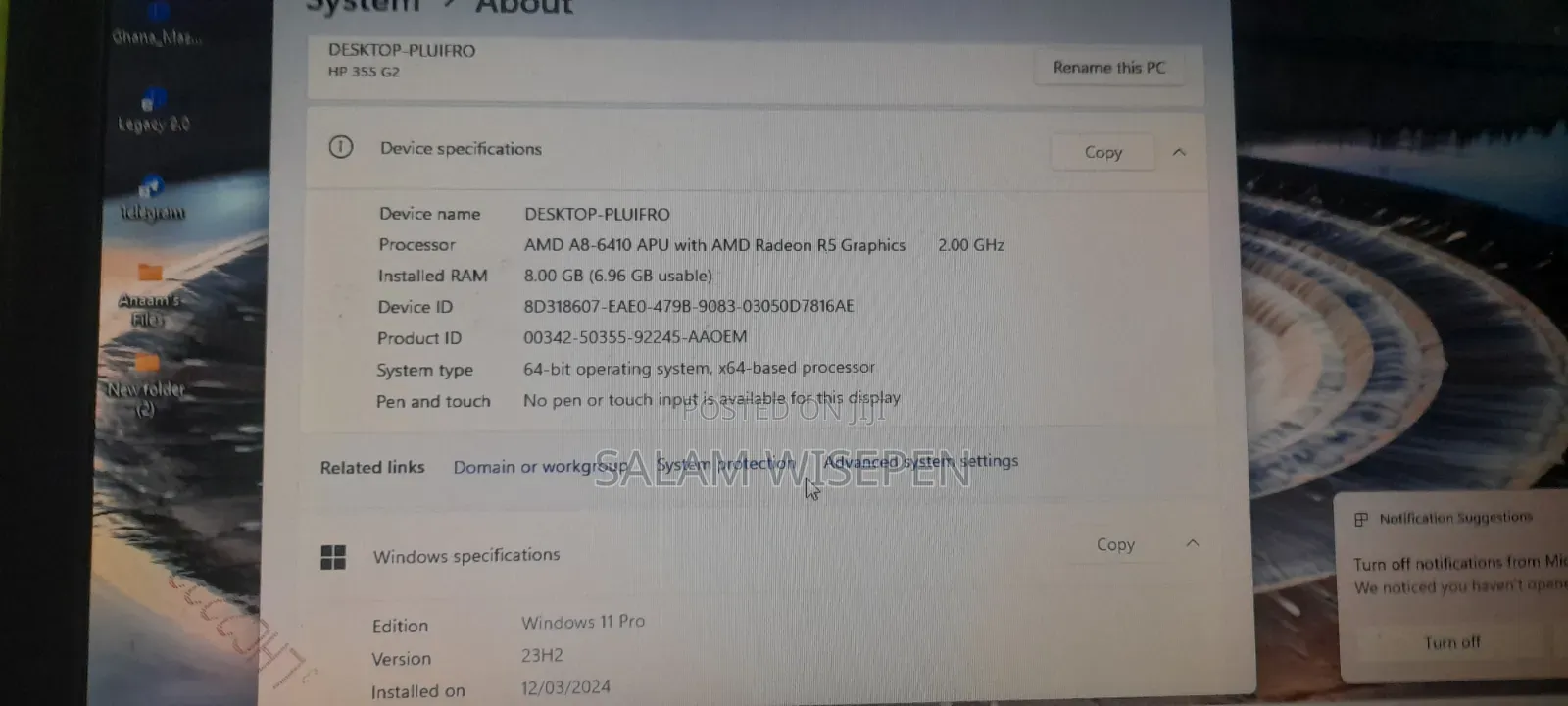 Laptop HP 350 G2 8GB AMD A8 HDD 1T