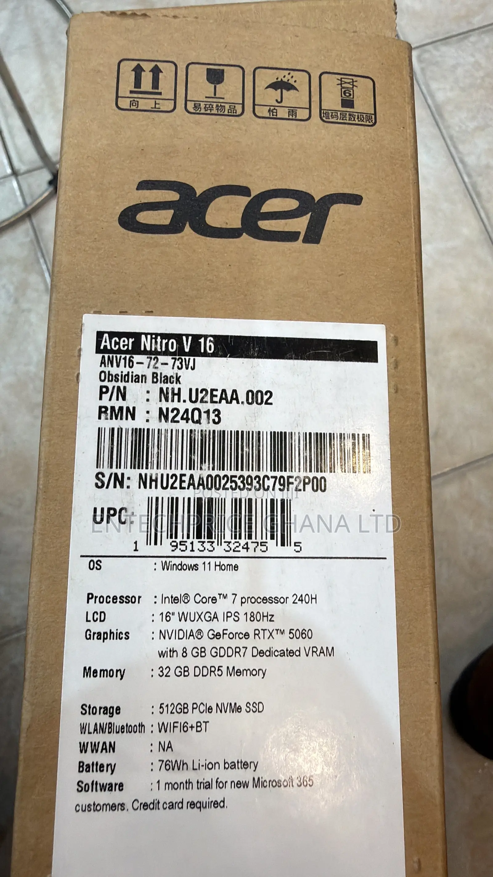 New Laptop Acer Nitro 17 32GB Intel Core 7 SSD 512GB