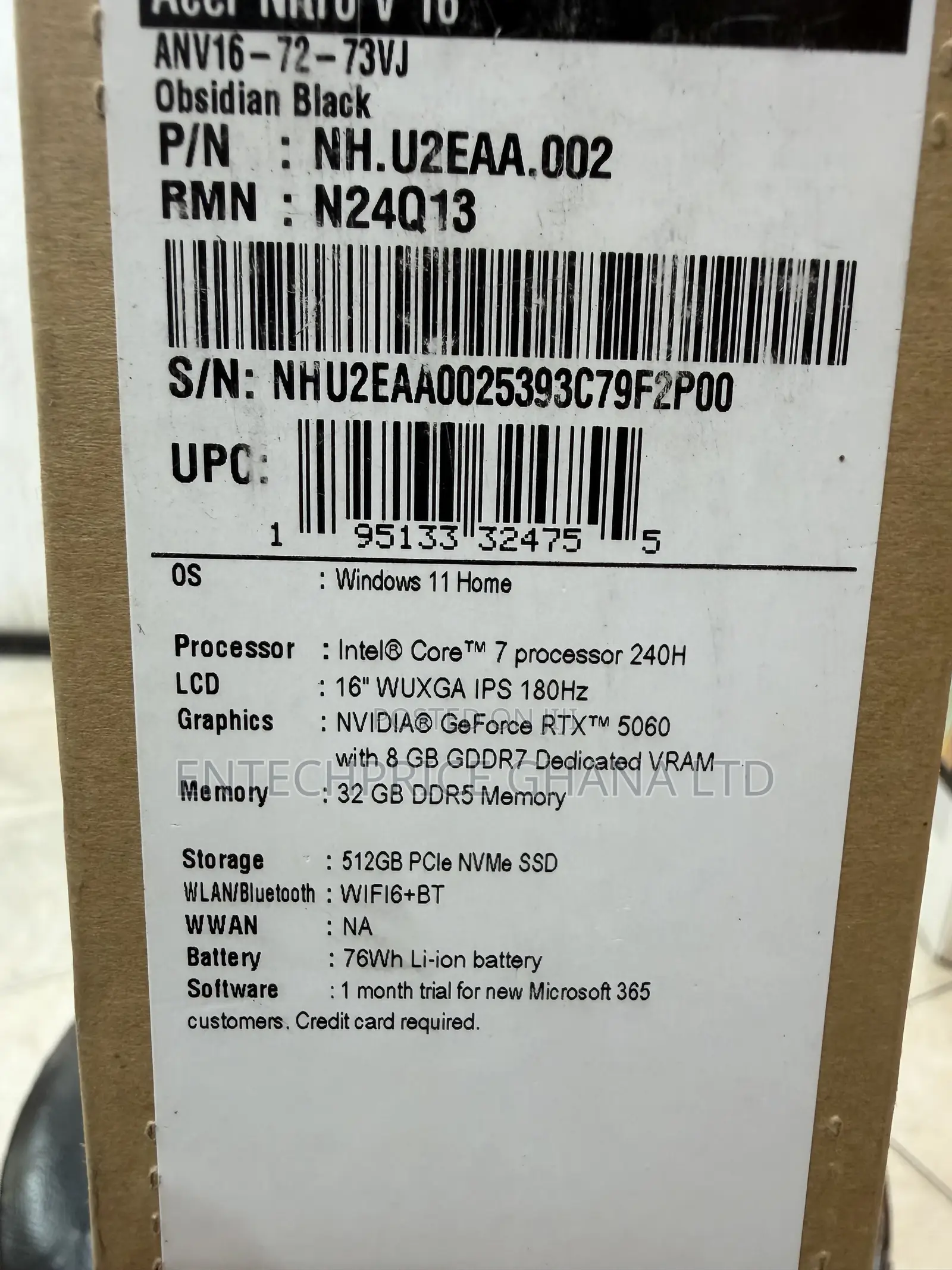 New Laptop Acer Nitro 17 32GB Intel Core 7 SSD 512GB
