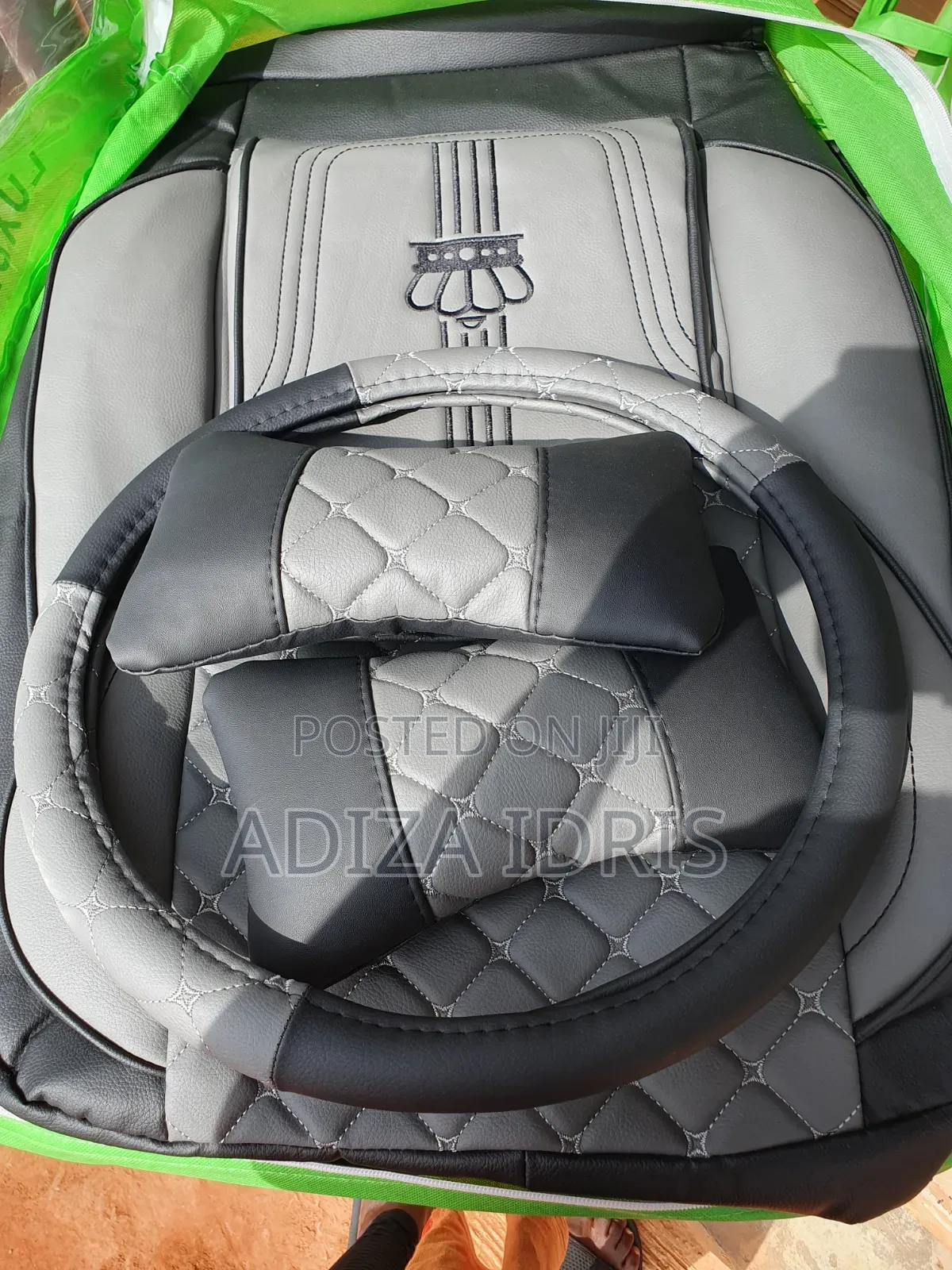 Luxury Leather Five Seat Car Cover Dark Gray and Black