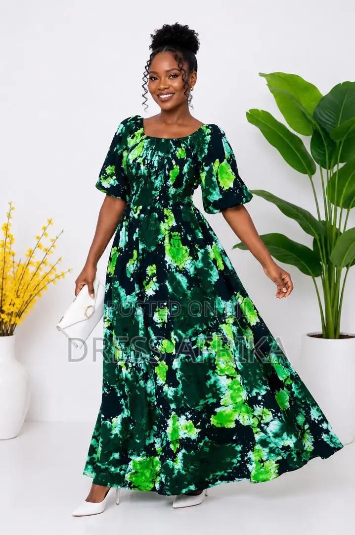Beautiful Green Smocked Maxi Dress (With Split / Without Split)
