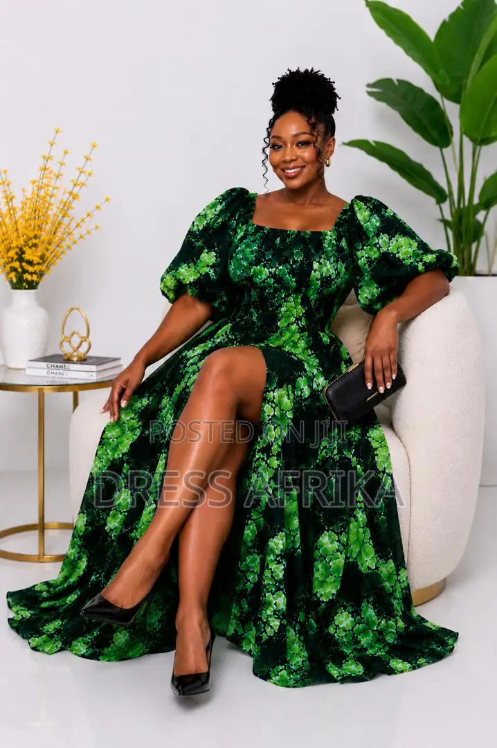 Beautiful Green Smocked Maxi Dress (With Split / Without Split)