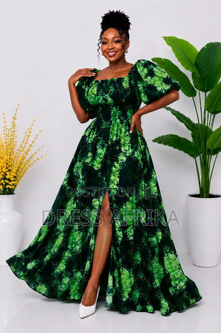 Beautiful Green Smocked Maxi Dress (With Split / Without Split)
