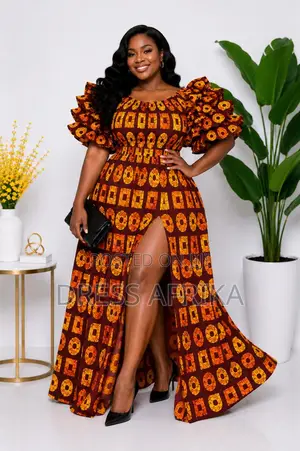 Stunning Brown Orange Smocked Maxi Dress (With Split/ Without Split)