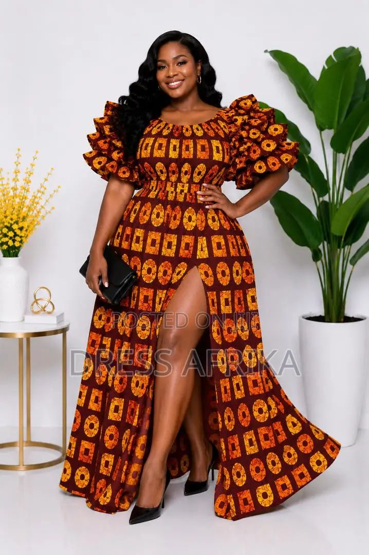 Stunning Brown Orange Smocked Maxi Dress (With Split/ Without Split)