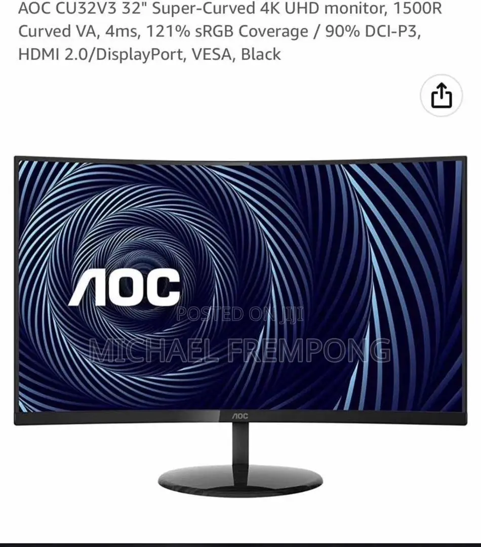  Aoc 32” Curved Uhd Monitor (Cu32v3) – Excellent Condition 