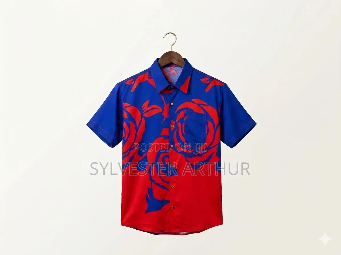 Men's Floral Rose Print Short Sleeve Casual Shirt