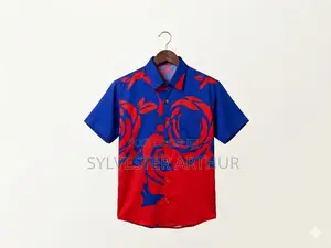 Men's Floral Rose Print Short Sleeve Casual Shirt
