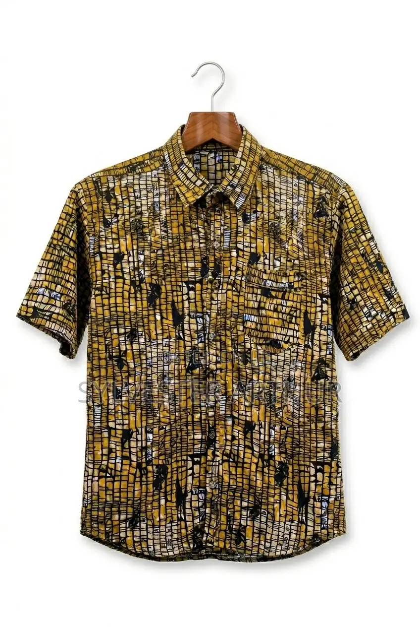 Vintage Abstract Mustard Yellow Men's Casual Shirt
