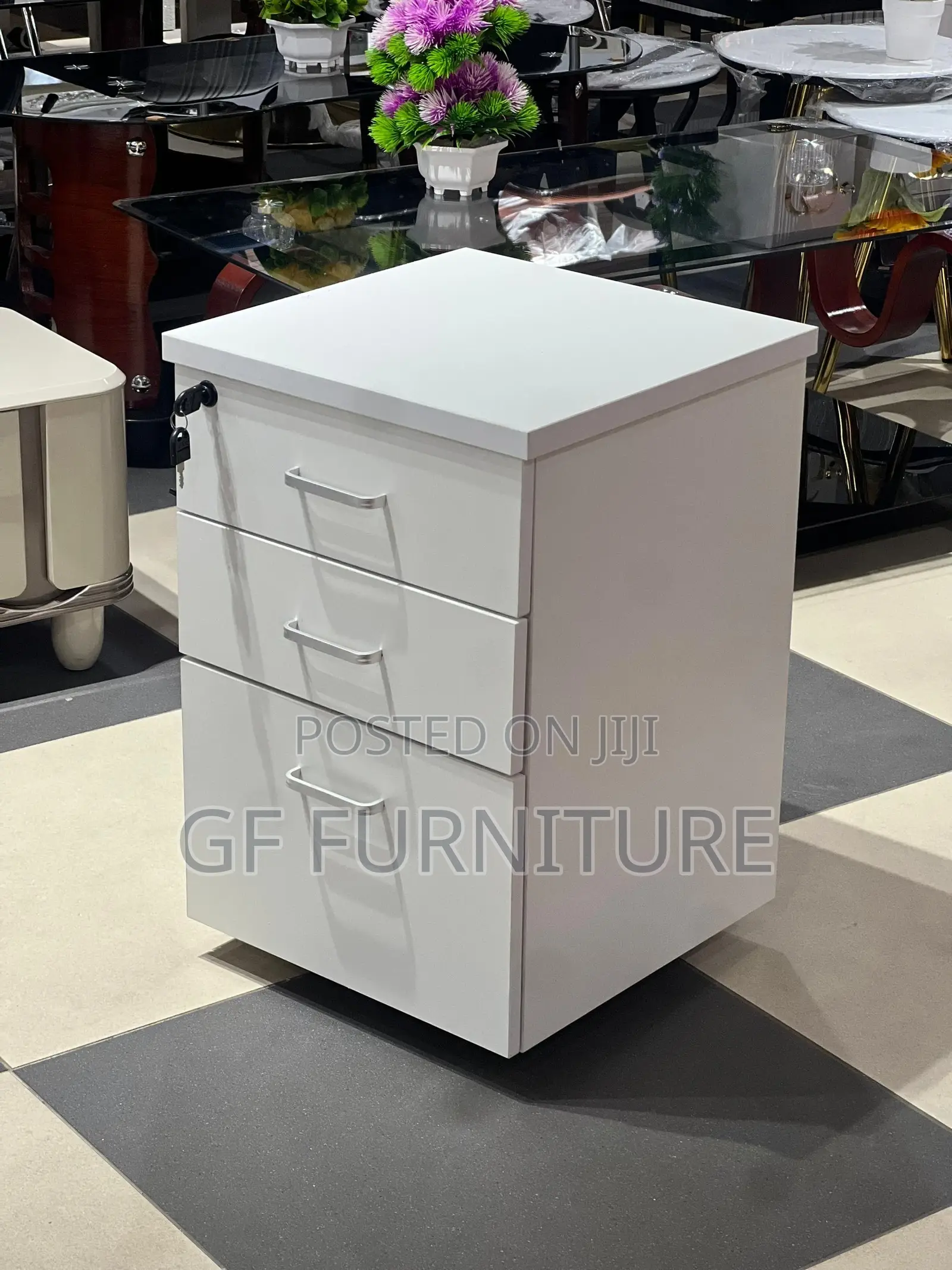 3-Drawer Mobile Wood Filing Cabinet With Lock