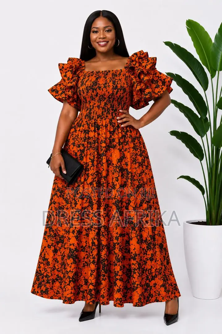 Beautiful Orange Black Maxi Dress (With Split/Without Split)