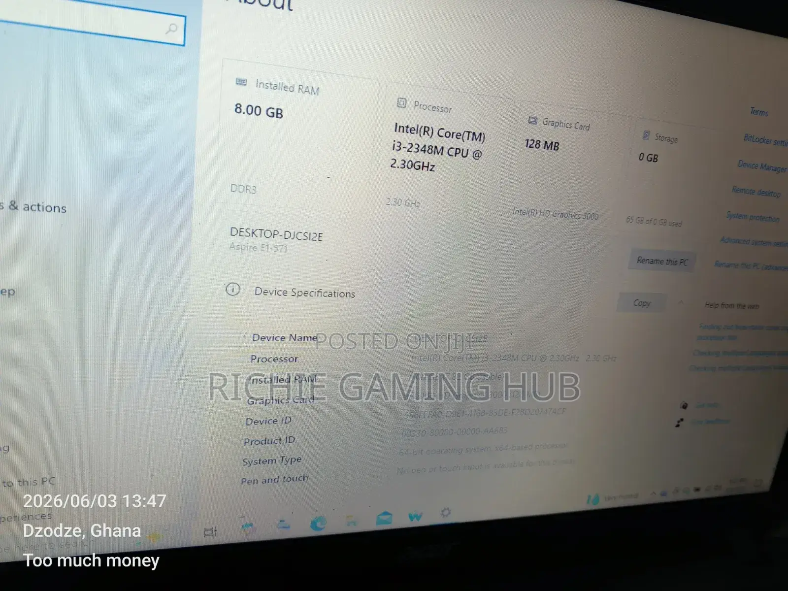 Laptop Acer 8GB Intel Core i3 HDD 500GB