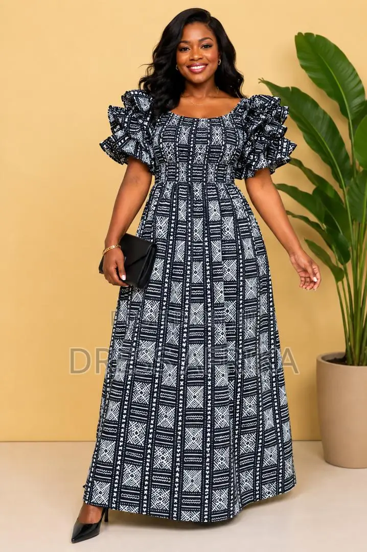 Black White Smocked Maxi Dress (With Split/ Without Split)