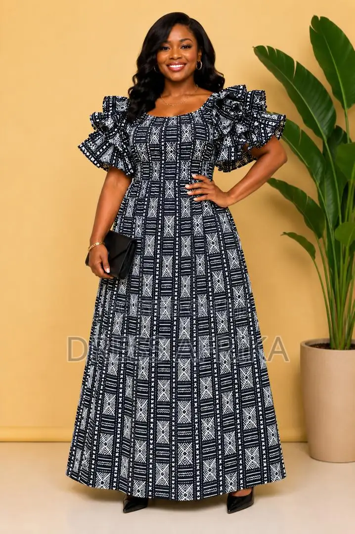 Black White Smocked Maxi Dress (With Split/ Without Split)