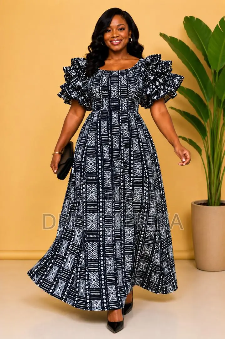 Black White Smocked Maxi Dress (With Split/ Without Split)