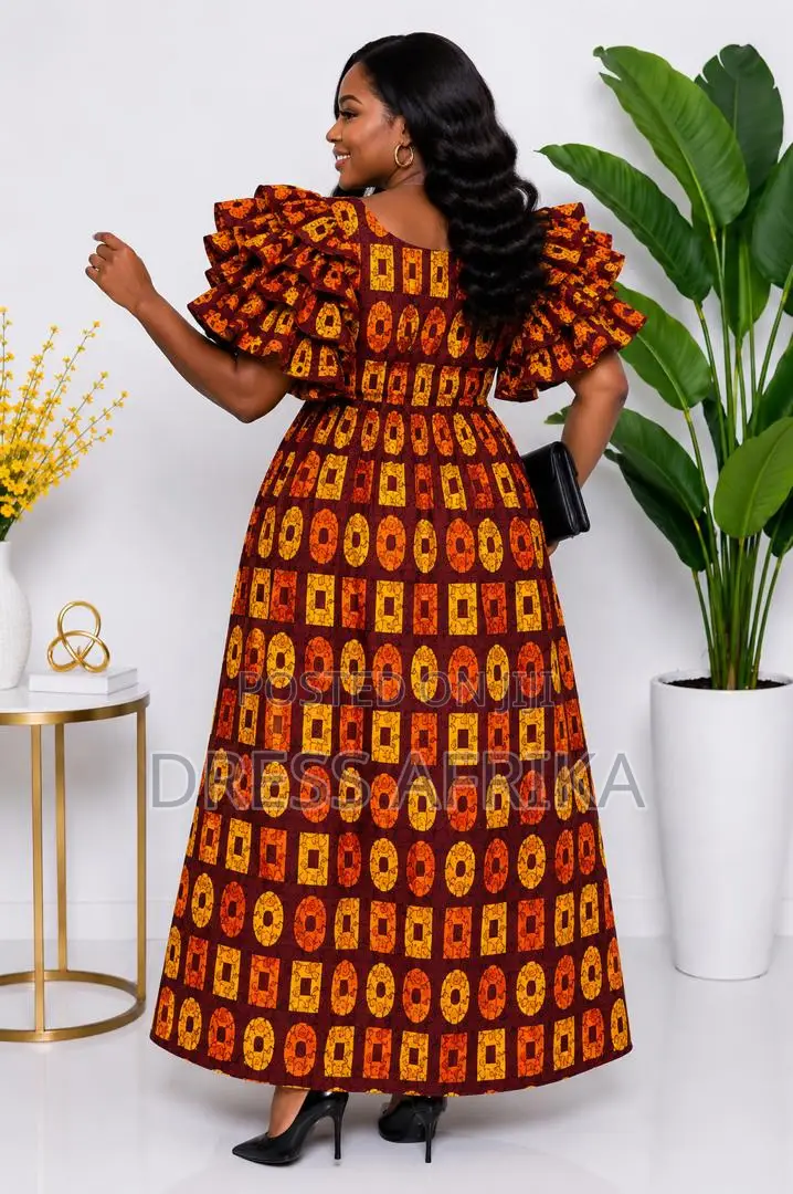 Stunning Brown Orange Smocked Maxi Dress (With Split/ Without Split)