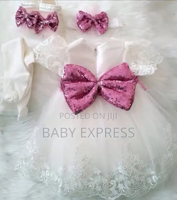 Baby Girl Christening Dress With Head Band and Shoe With Stockings