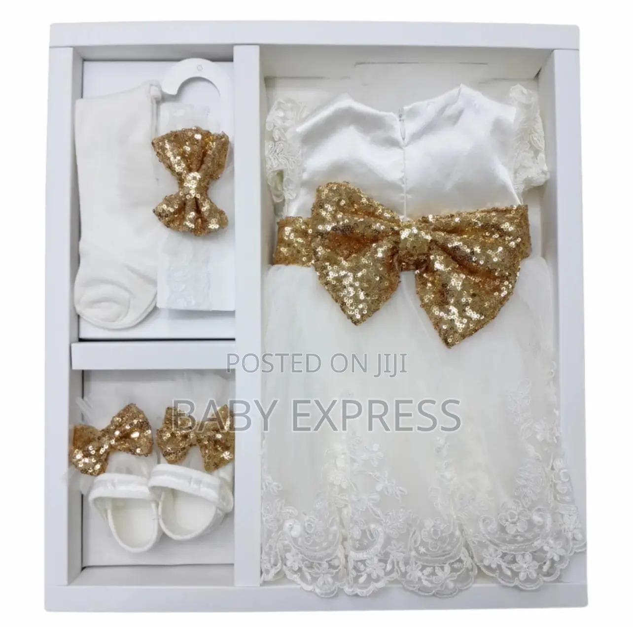 Baby Girl Christening Dress With Head Band and Shoe With Stockings