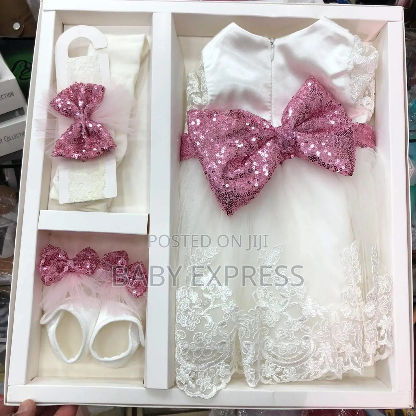 Baby Girl Christening Dress With Head Band and Shoe With Stockings