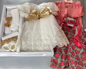 Baby Girl Christening Dress With Head Band and Shoe With Stockings