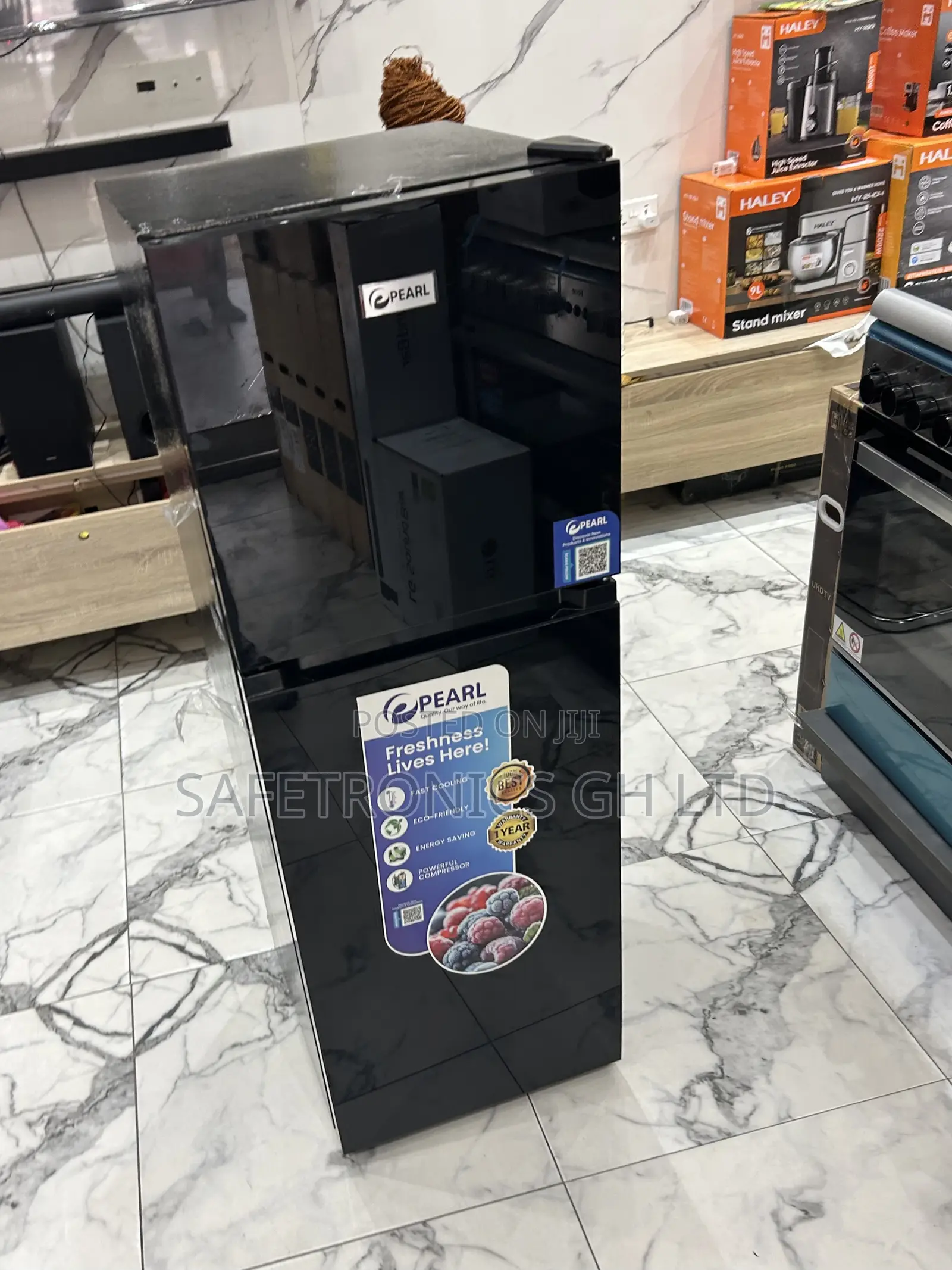 Super Great Black Glass 2 Doors Top Freezer Pearl Refrigerator