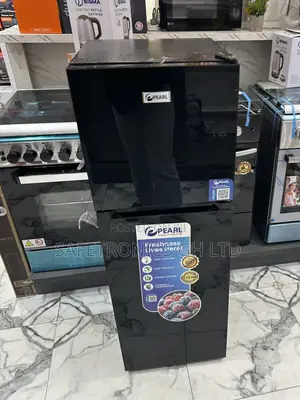 Ultra Sleek Black Glass 2 Doors Top Freezer Pearl Refrigerator