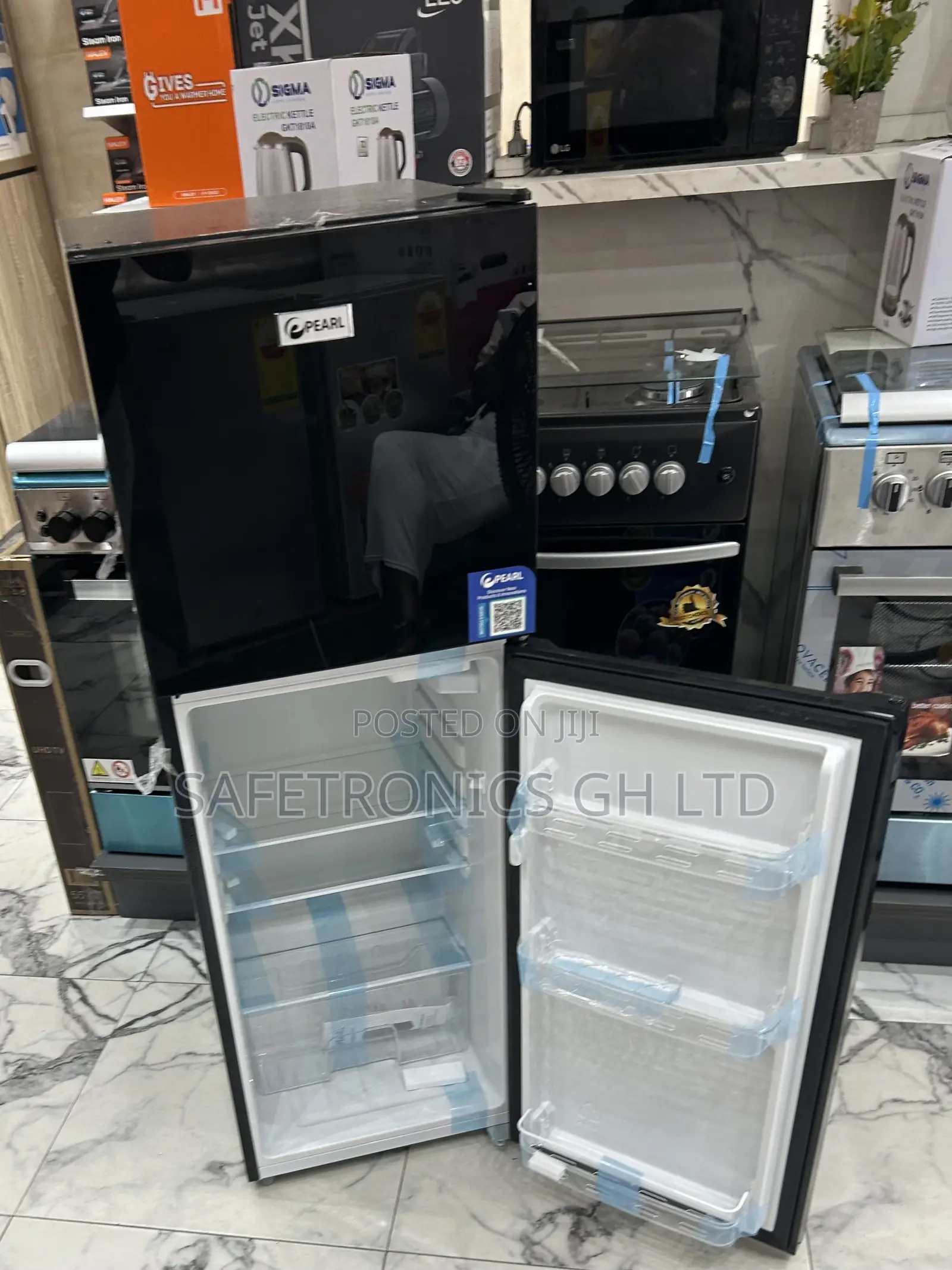 Order Massive Black Glass 2 Doors Top Freezer Pearl Refrigerator
