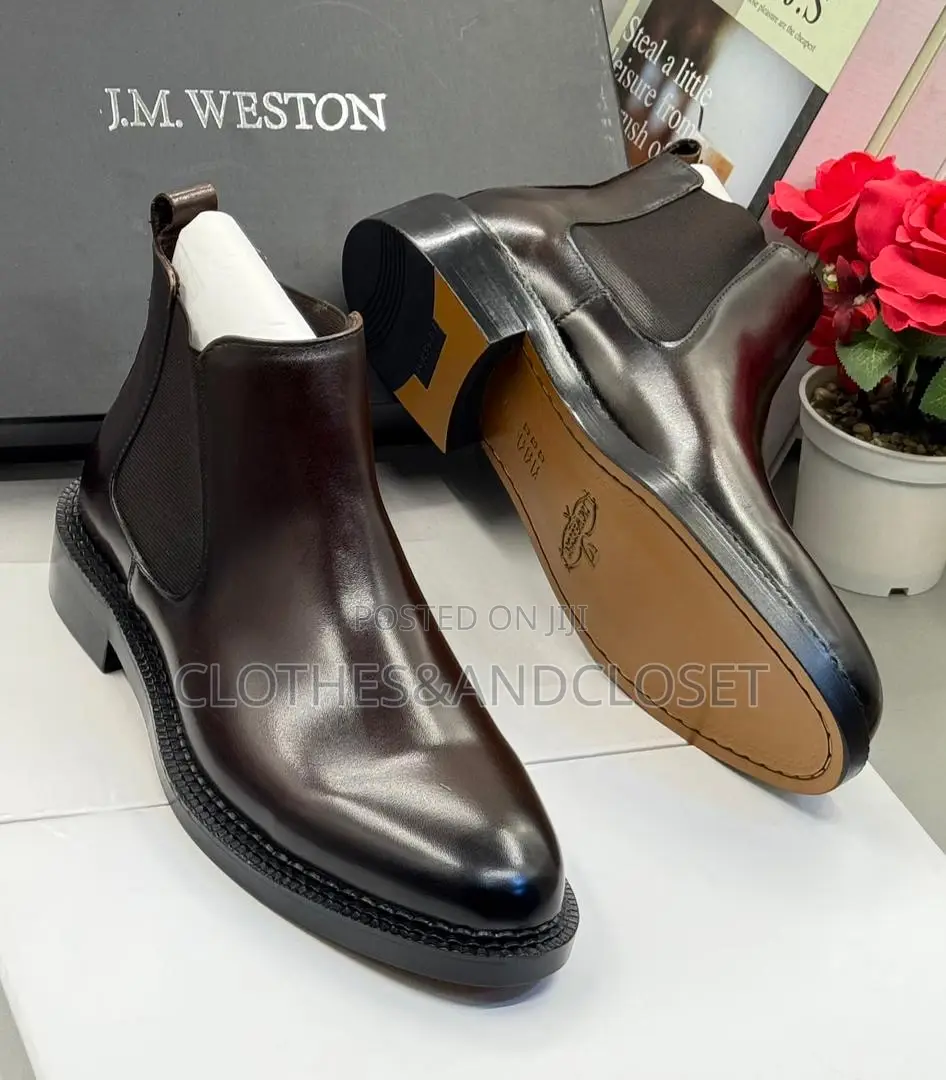 J.M. Weston Men's Leather Elastic Coffee Boots