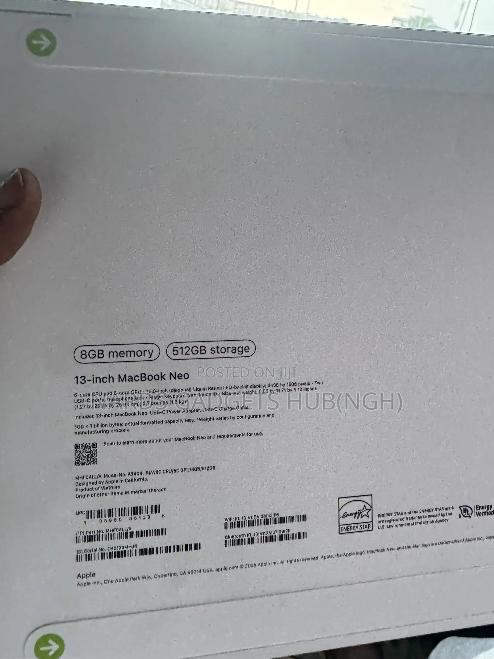 New Laptop Apple MacBook Neo 2026 8GB Intel SSD 512GB