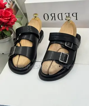 Brown Leather Pedro Brand Sandals Feature a Double Buckle Design