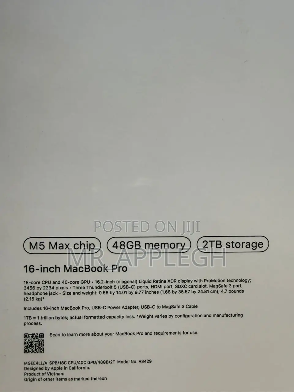 New Laptop Apple MacBook Pro 2026 M5 Max 48GB Apple M5 Max SSD 2T