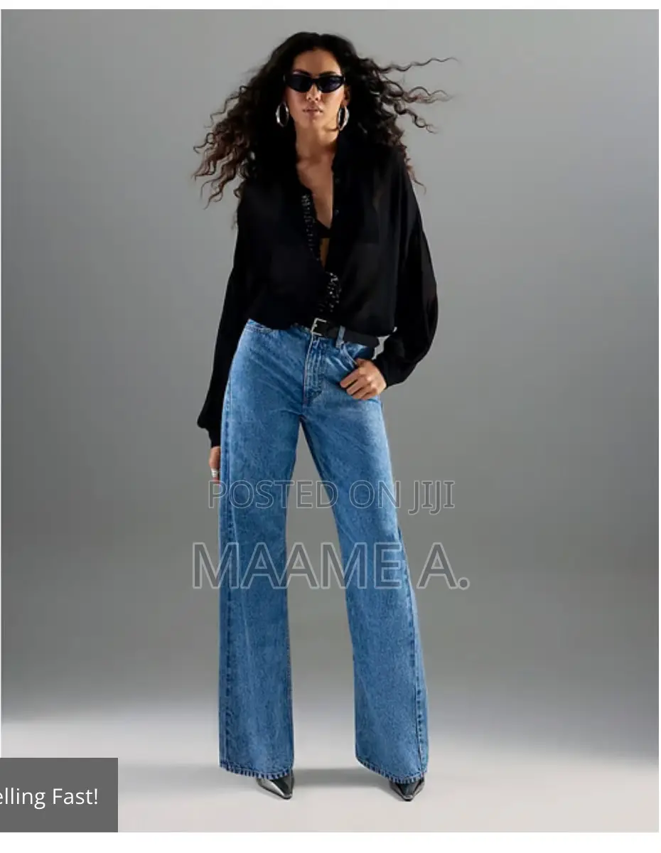 River Island Womens Straight Leg Jeans Blue Belted Relaxed